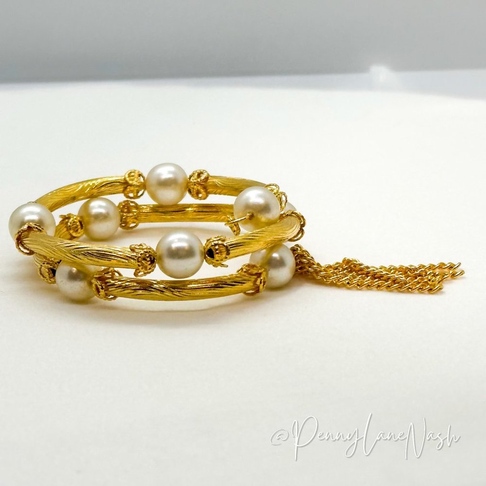 Vintage Golden Vine with Pearls Wrap Bracelet - Picture 3 of 7